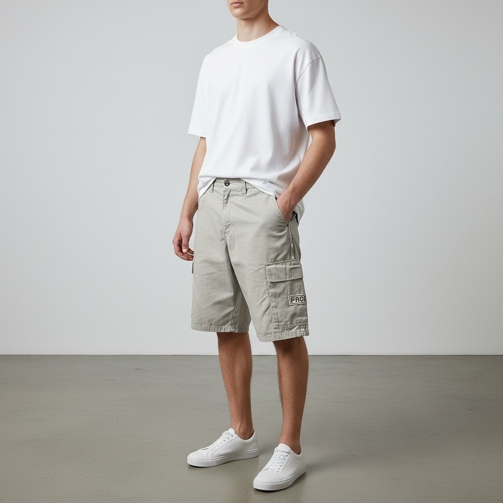 Vintage Paco Sport Mens Cargo Shorts Baggy Y2K Streetwear Stone Size 32 13" Ins